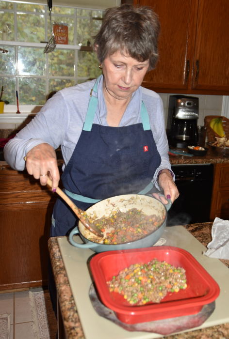 Elaine preparing shepherd’s pie, based on a recipe by Tara Williamson